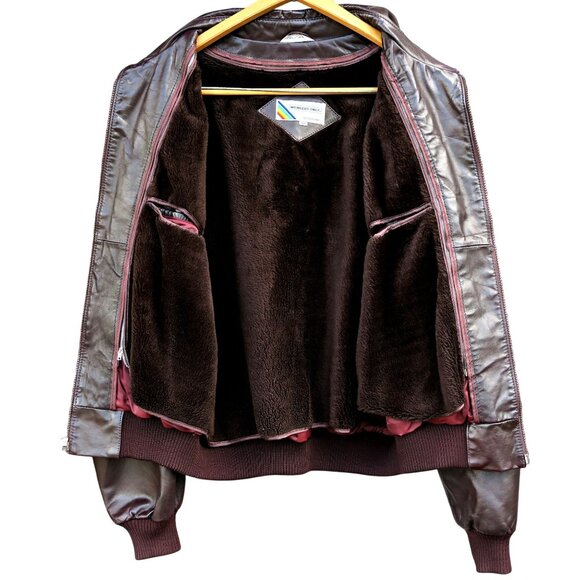 Vintage 1980s Member's Only Leather Bomber Jacket 44 Brown Korea Zip Liner JRB - Picture 2 of 10